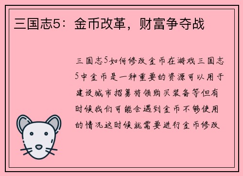 三国志5：金币改革，财富争夺战
